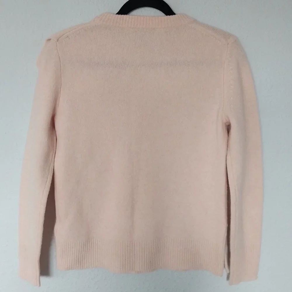 J. Crew Pink 100% Merino Wool Ruffle Long Sleeve Crew Neck Sweater NWOT